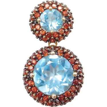 8.77 ctw Blue Topaz and Garnet Halo Circle Pendan… - image 1