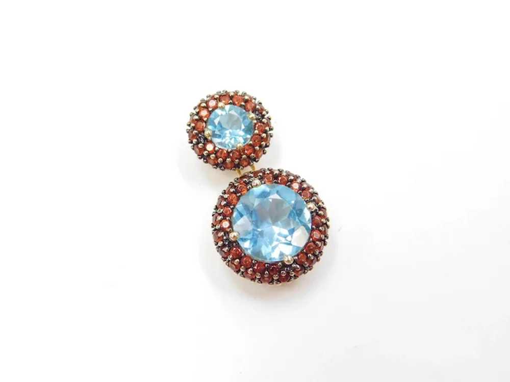 8.77 ctw Blue Topaz and Garnet Halo Circle Pendan… - image 2