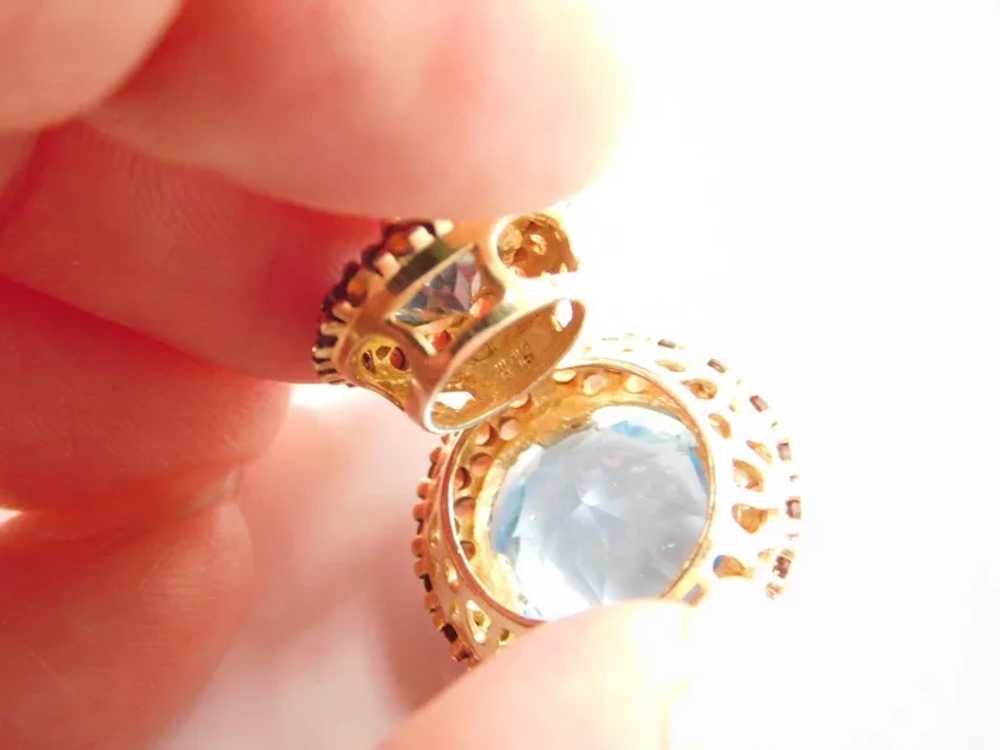 8.77 ctw Blue Topaz and Garnet Halo Circle Pendan… - image 4
