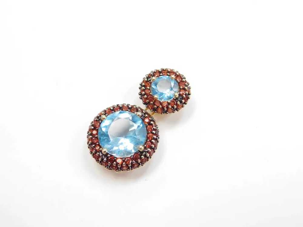 8.77 ctw Blue Topaz and Garnet Halo Circle Pendan… - image 5