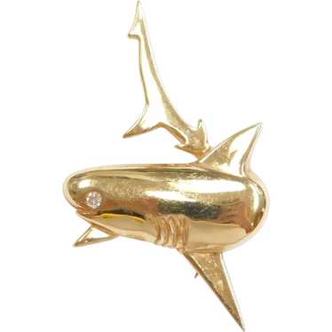 Diamond .02 Carat Shark Pin / Brooch 14k Gold