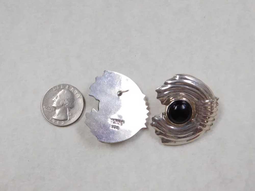 Sterling Silver Big Onyx Stud Earrings - image 2