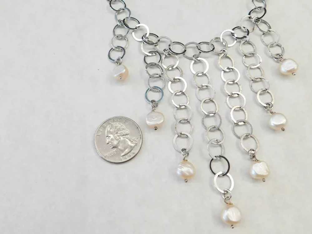 Vintage Bib Necklace Sterling Silver Pink Culture… - image 2