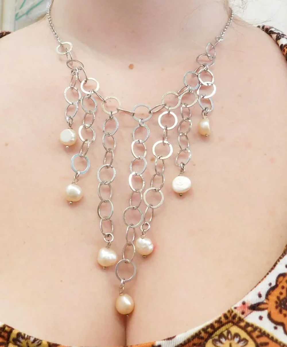 Vintage Bib Necklace Sterling Silver Pink Culture… - image 5
