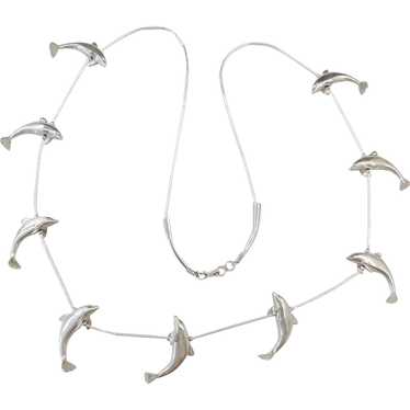 Sterling Silver LONG Dolphin Necklace ~ 29" - image 1