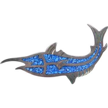 Sterling Silver Turquoise Chip Inlay Swordfish Pi… - image 1