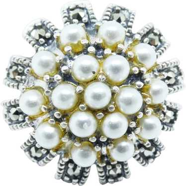 Vintage Sterling Silver Pearl Cluster and Marcasit