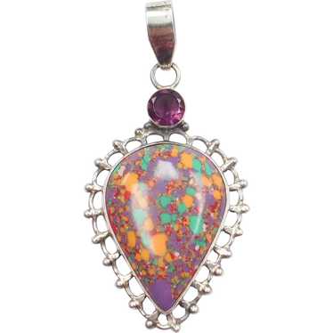 Sterling Silver Colorful Stone Pendant - image 1
