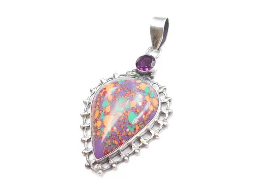 Sterling Silver Colorful Stone Pendant - image 2