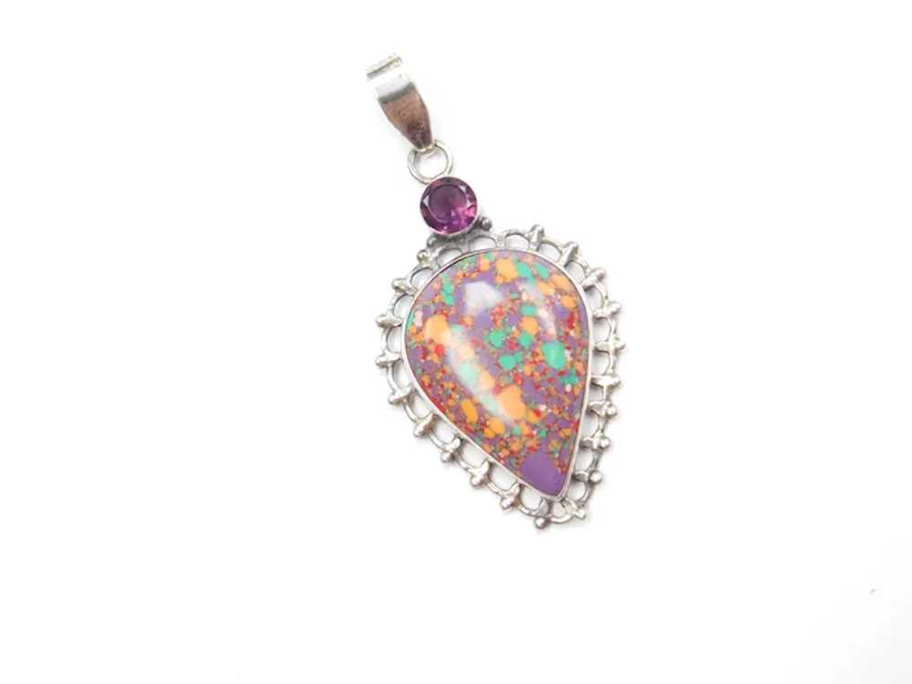 Sterling Silver Colorful Stone Pendant - image 3
