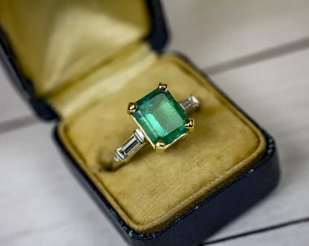 Columbian Emerald & Diamond Ring Platinum/18k Gol… - image 10