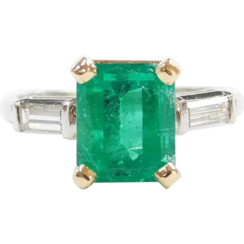 Columbian Emerald & Diamond Ring Platinum/18k Gol… - image 1