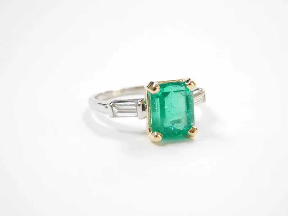 Columbian Emerald & Diamond Ring Platinum/18k Gol… - image 2