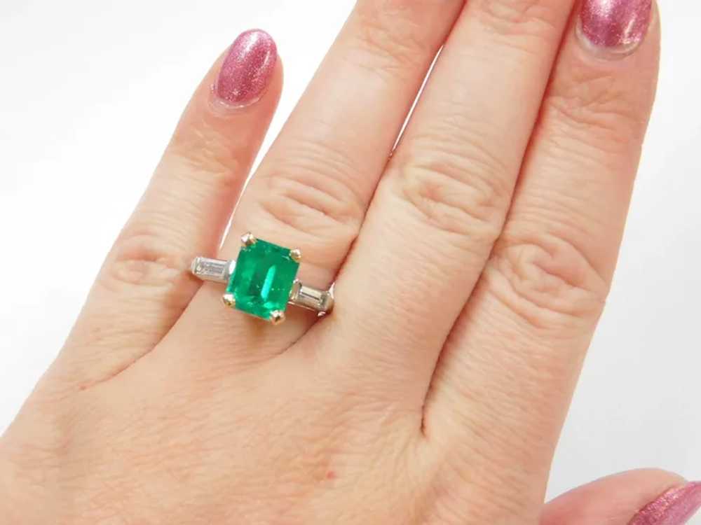 Columbian Emerald & Diamond Ring Platinum/18k Gol… - image 7