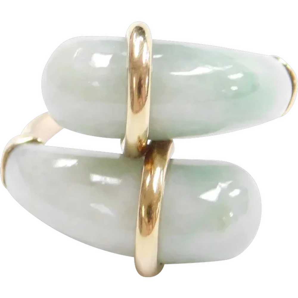 Jade 14k Gold Bypass Vintage Ring - image 1