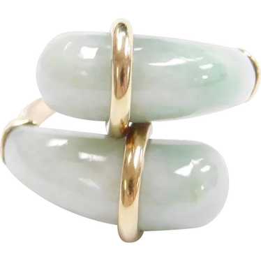 Jade 14k Gold Bypass Vintage Ring - image 1