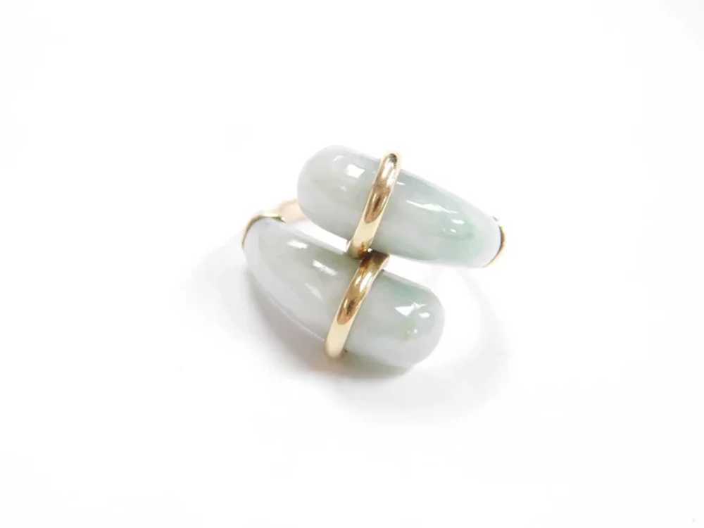 Jade 14k Gold Bypass Vintage Ring - image 2