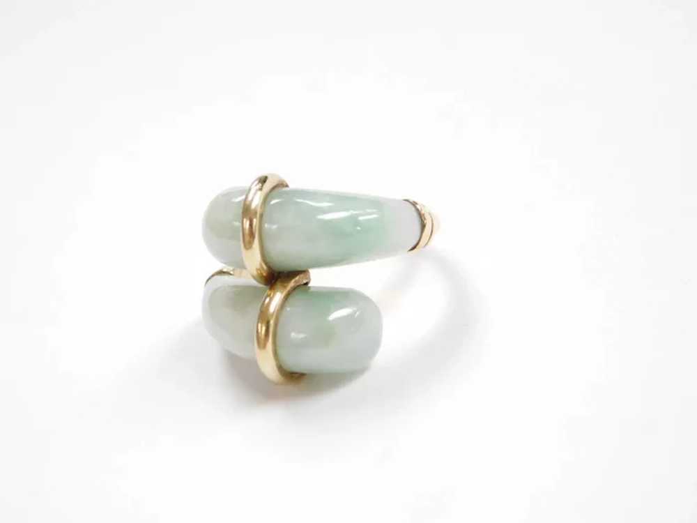 Jade 14k Gold Bypass Vintage Ring - image 3