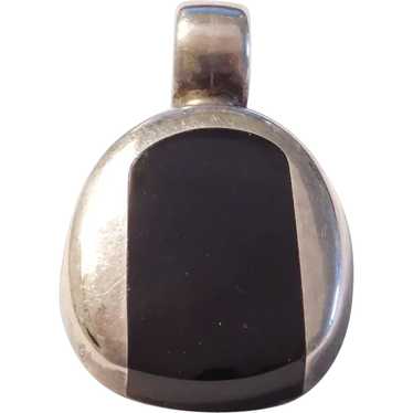 Black Onyx Inlay Pendant Sterling Silver Mexico - image 1