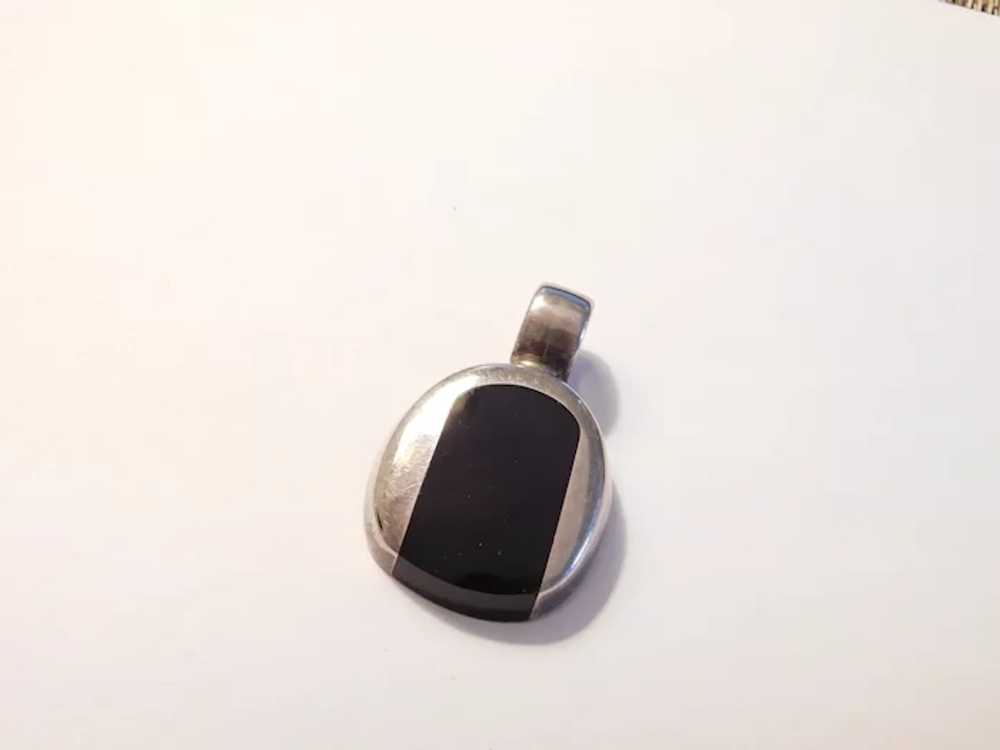 Black Onyx Inlay Pendant Sterling Silver Mexico - image 2
