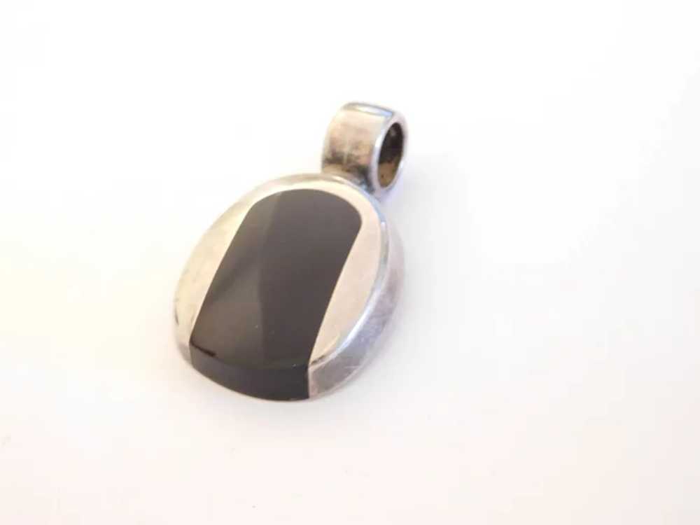 Black Onyx Inlay Pendant Sterling Silver Mexico - image 4