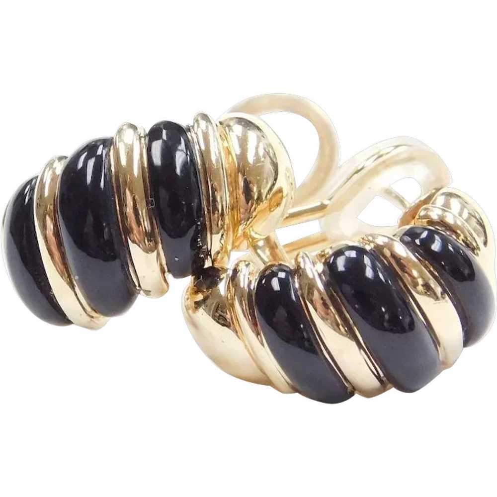 Kabana 14k Gold Onyx Hoop Earrings - image 1