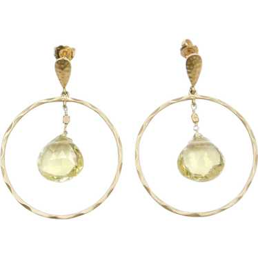 14k Gold Lemon Quartz Circle Dangle Earrings