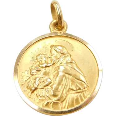 18k Gold Saint Anthony Religious Medallion Charm ~