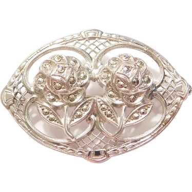 1930-40's Marcasite Flower Pin / Brooch Sterling … - image 1