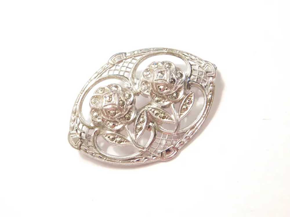 1930-40's Marcasite Flower Pin / Brooch Sterling … - image 3