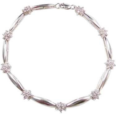 Sterling Silver Faux Diamond Flower Cluster Bracel
