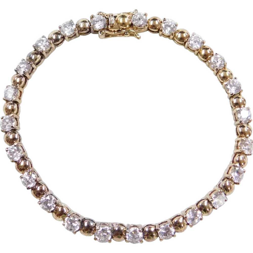 Gold Vermeil Faux Diamond Tennis Bracelet ~ 7" - image 1