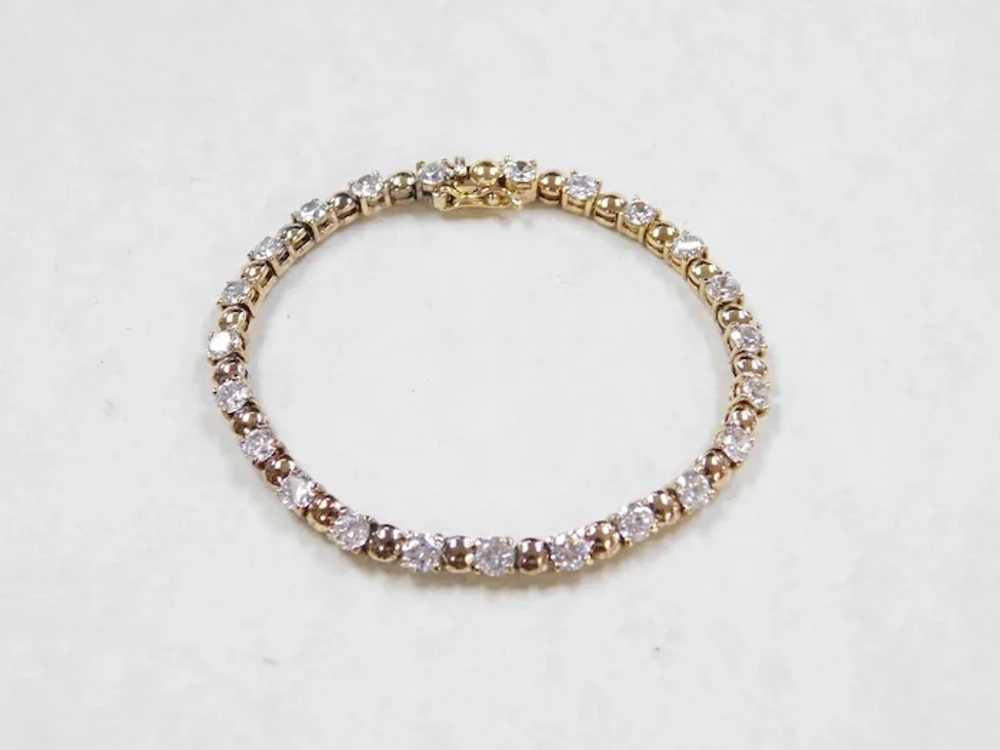 Gold Vermeil Faux Diamond Tennis Bracelet ~ 7" - image 2