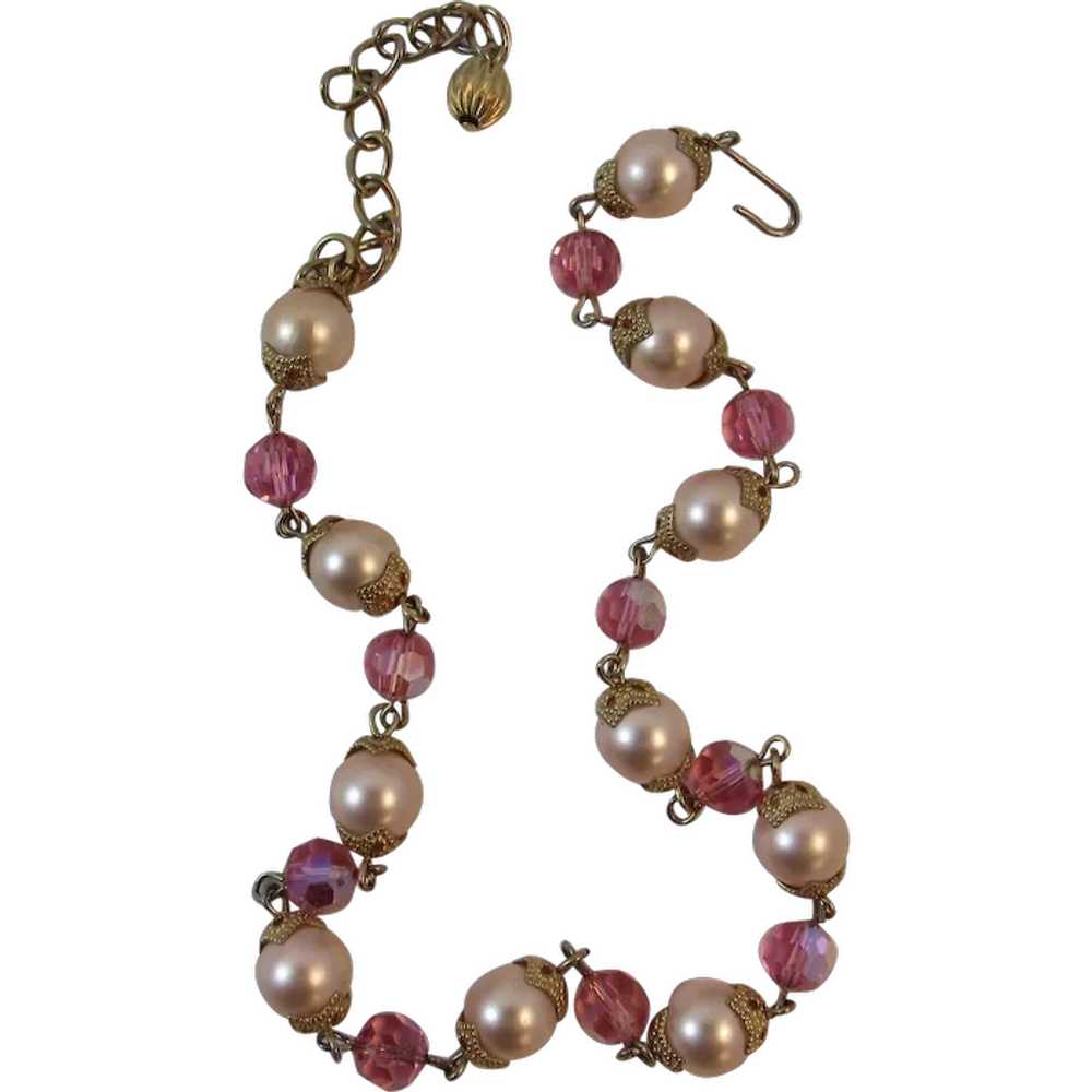 Handmade, Wire, Pearls, Pink and White Glass Beads Coquette Necklace -   Canada