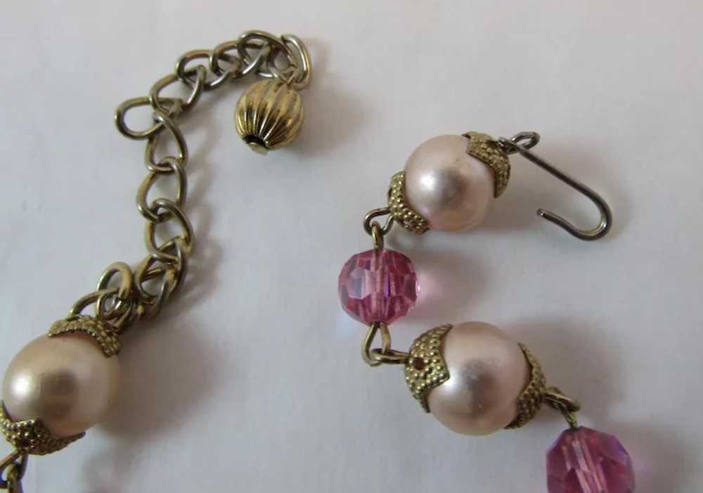 Pretty Pink Choker Necklace Vintage Beads Faux Pe… - image 3