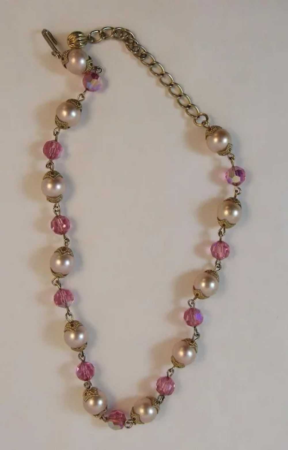 Pretty Pink Choker Necklace Vintage Beads Faux Pe… - image 7