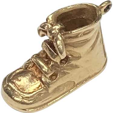 Baby Shoe Vintage Charm 14K Gold Three-Dimensional