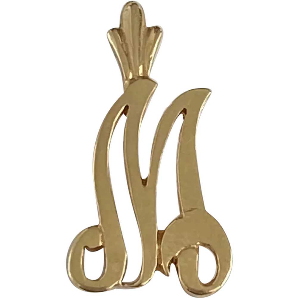 Letter / Initial M Vintage Pendant Charm 14K Gold - image 1