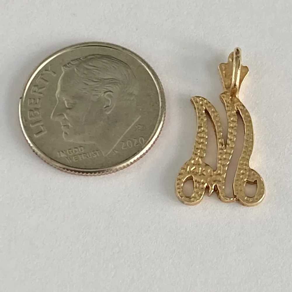 Letter / Initial M Vintage Pendant Charm 14K Gold - image 2