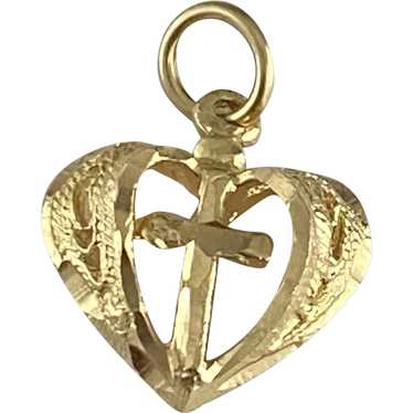 Small Heart Charm With Cross and Filigree Detail … - image 1