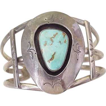 Navajo Crafted Wide Shadowbox Cuff Bracelet Sterl… - image 1