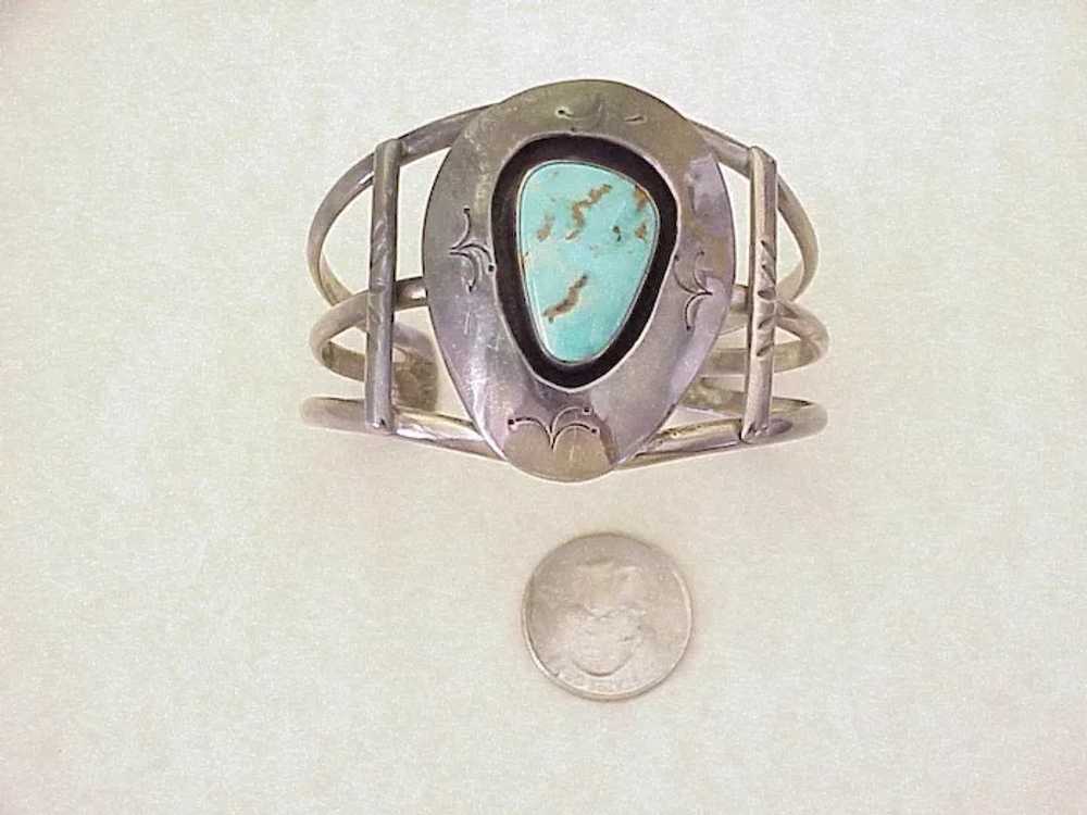 Navajo Crafted Wide Shadowbox Cuff Bracelet Sterl… - image 2