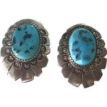 Zuni Crafted Vintage Earrings Sterling Silver & T… - image 1