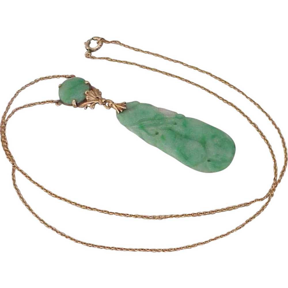 Apple Green Jade Drop Necklace 14K Gold, Longevit… - image 1