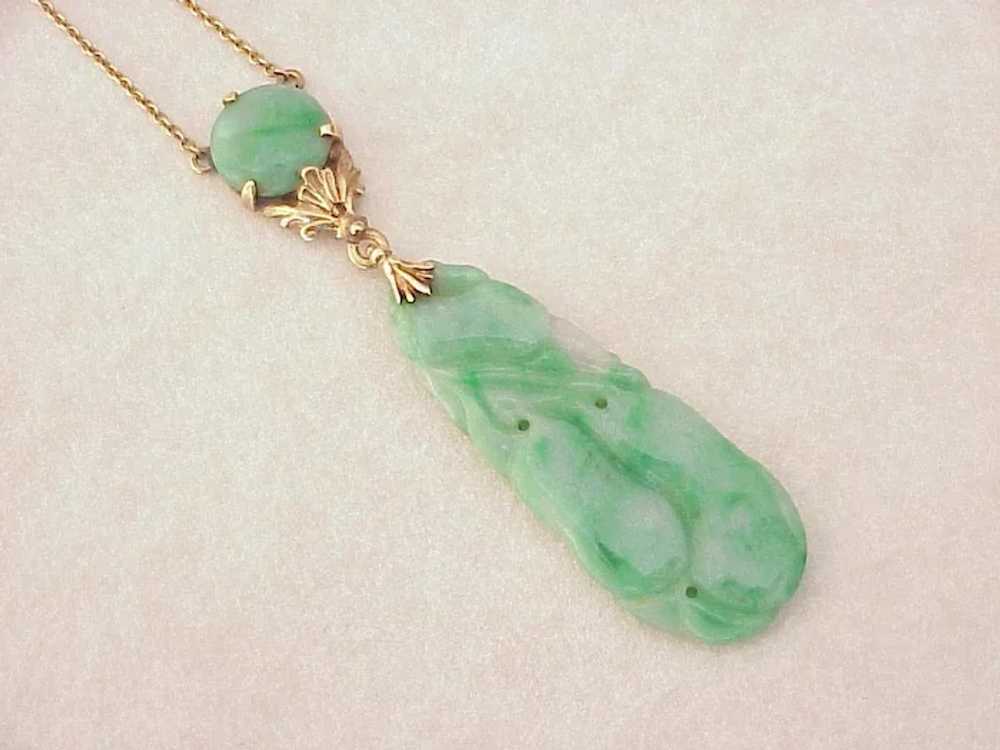 Apple Green Jade Drop Necklace 14K Gold, Longevit… - image 2