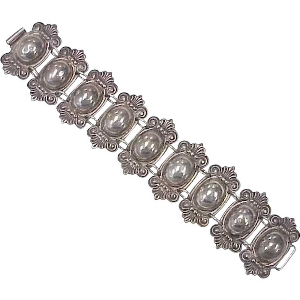 WIDE Vintage Mexico Sterling Silver Bracelet Orna… - image 1