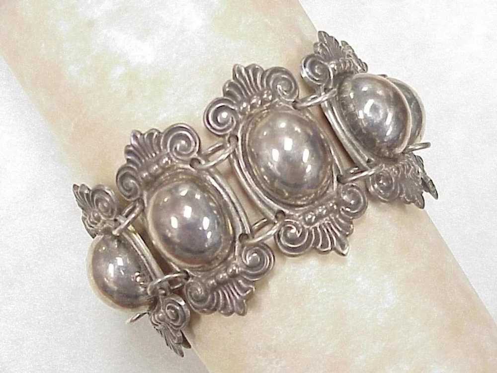 WIDE Vintage Mexico Sterling Silver Bracelet Orna… - image 2