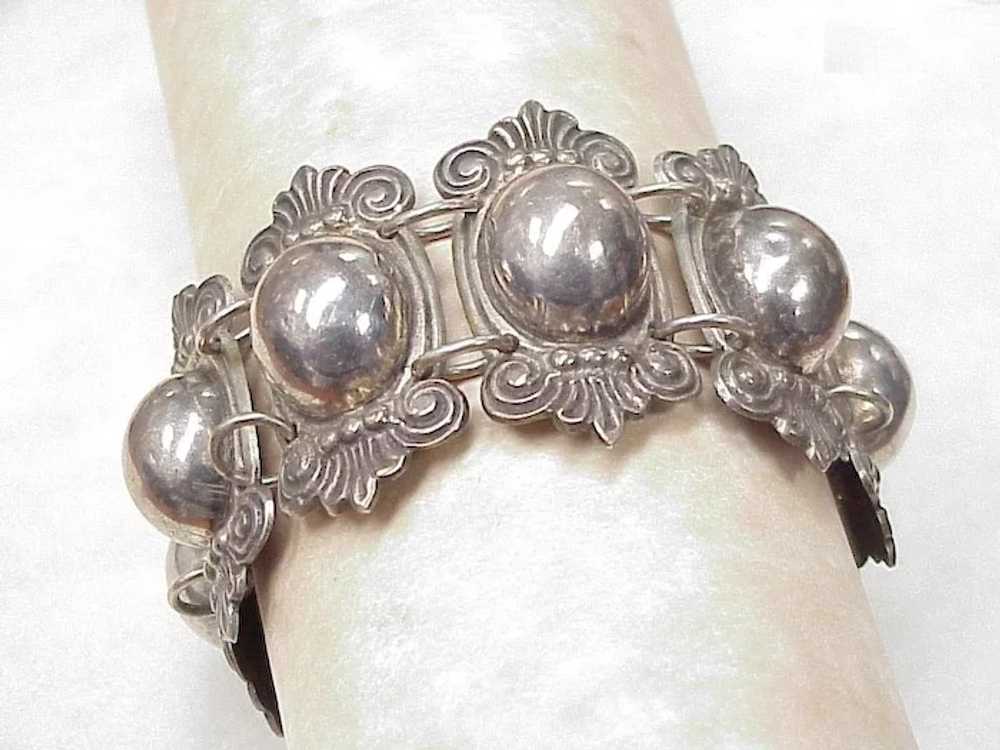 WIDE Vintage Mexico Sterling Silver Bracelet Orna… - image 3
