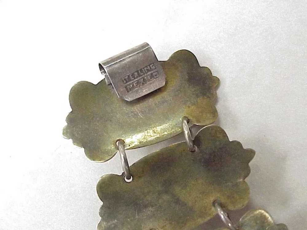 WIDE Vintage Mexico Sterling Silver Bracelet Orna… - image 5