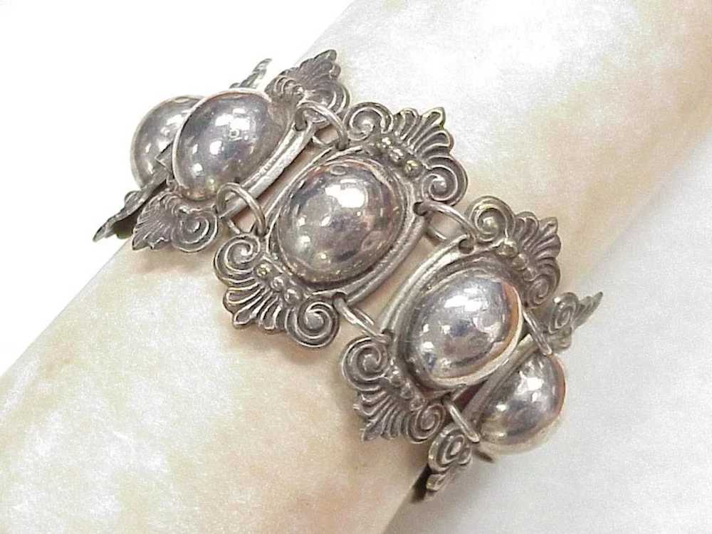 WIDE Vintage Mexico Sterling Silver Bracelet Orna… - image 6